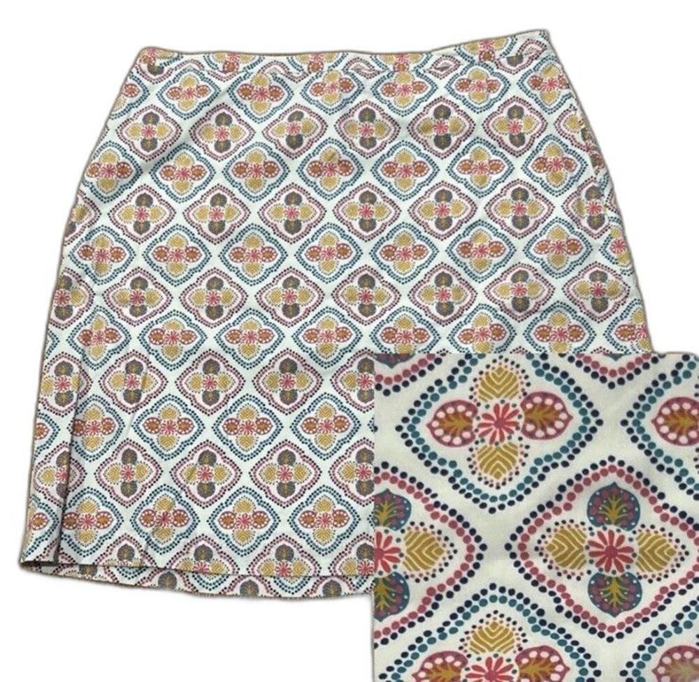 Boden Skirt Womens 14 Petite Knee Length Floral Geometric Lined Cotton Pockets